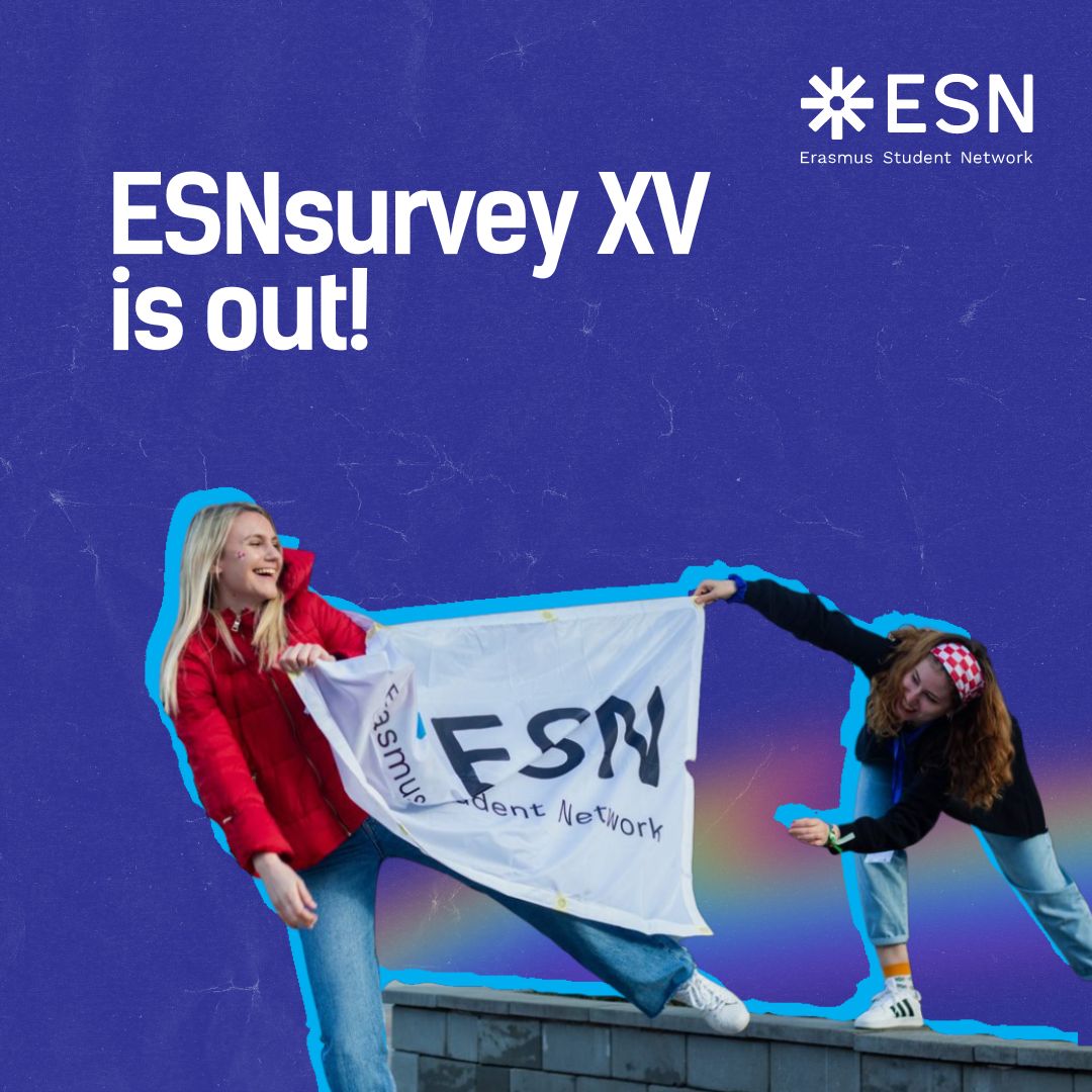 Image of two girls holding an ESN flag and a text reading: ESNsurvey XV is out